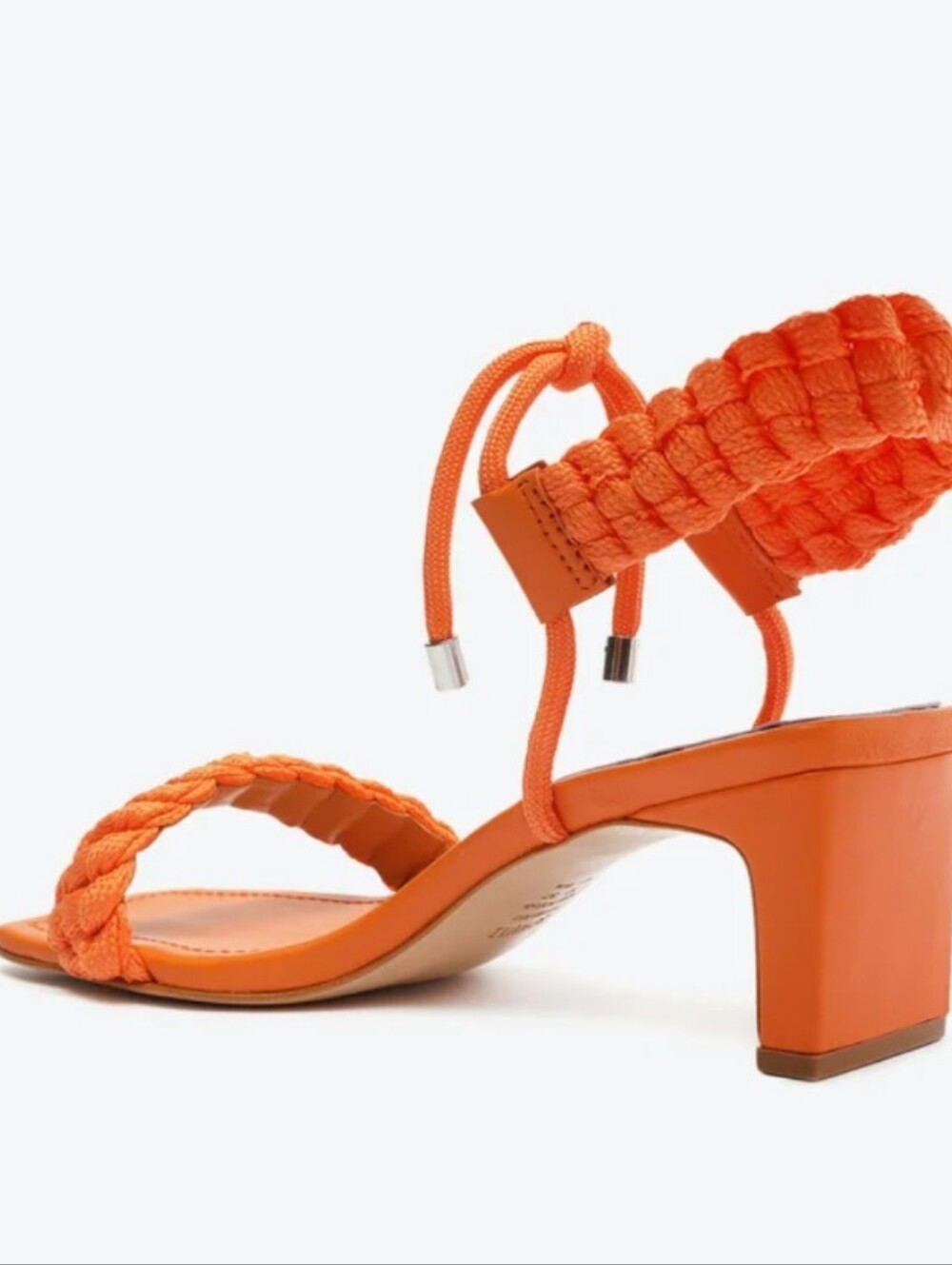 SCHUTZ NIB Blair Orange Leather Braided Strap Ankle Tie 2 1/2” Thin Block Heel - Picture 3 of 15